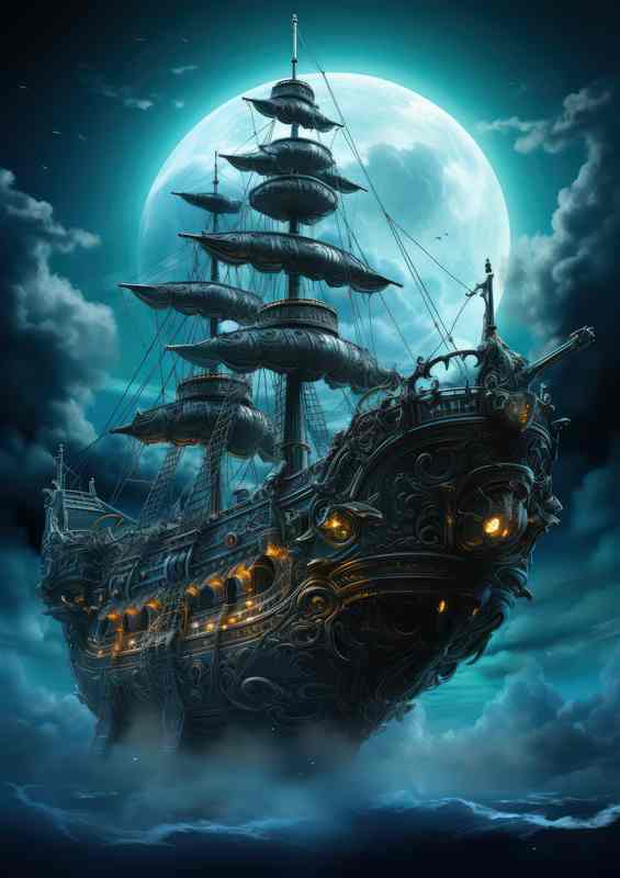 Nights embrace Galleons Moonlit Sea Journey | Canvas