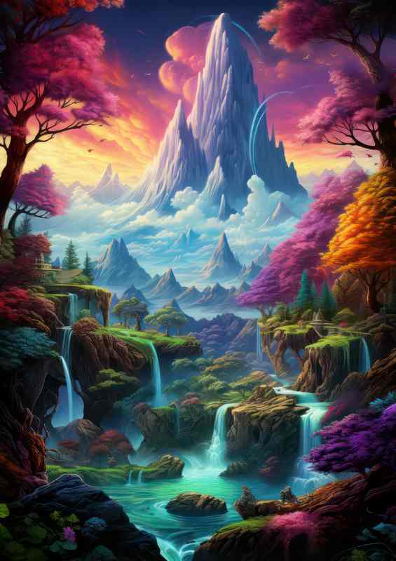 Shimmering Heights Mountain Falls Rainbow Dream | Poster
