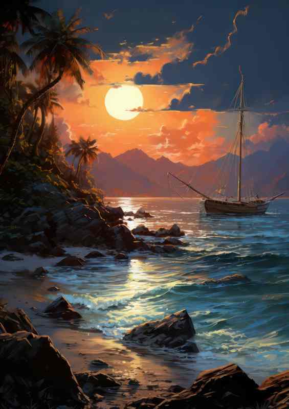 Shoreline Whispers Boats Amidst Beachs Lull | Poster