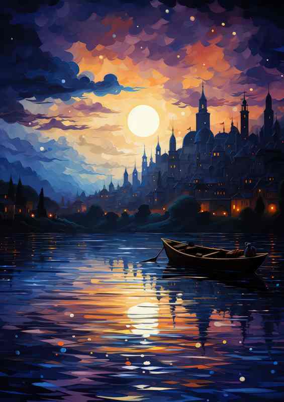 Small Boats Dream Serene Waters Night | Canvas
