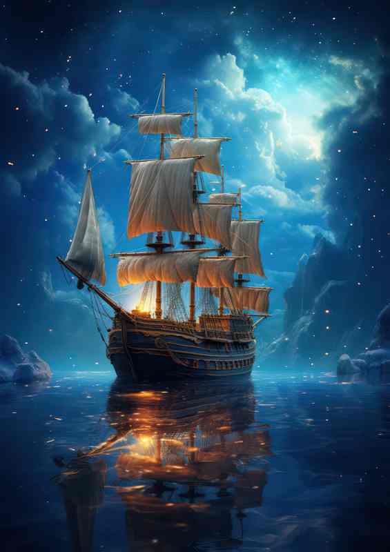 Starry Nights Sail Galleons Dreamy Voyage | Poster