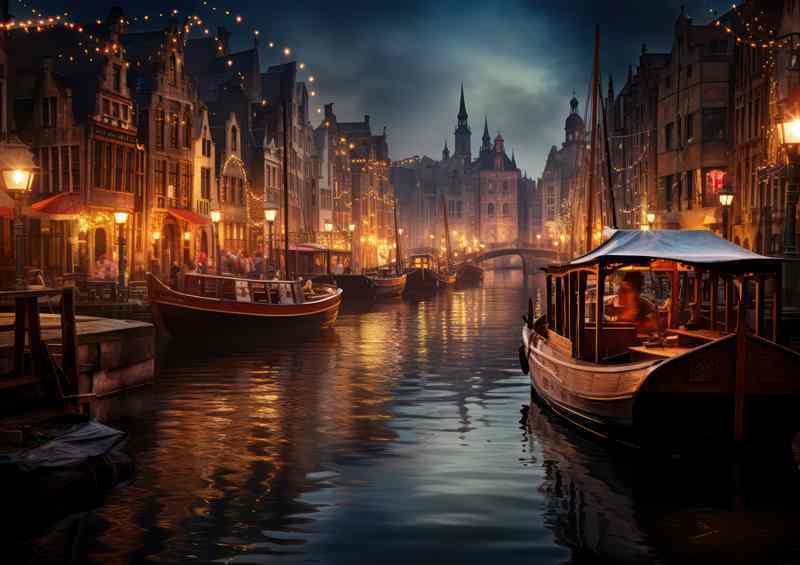 City Glow Canal Lights Illuminating Night | Poster