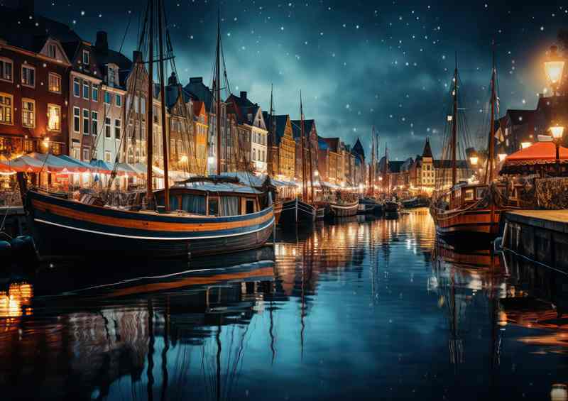 Cityscape Glow Canals Reflecting Night Lights | Poster