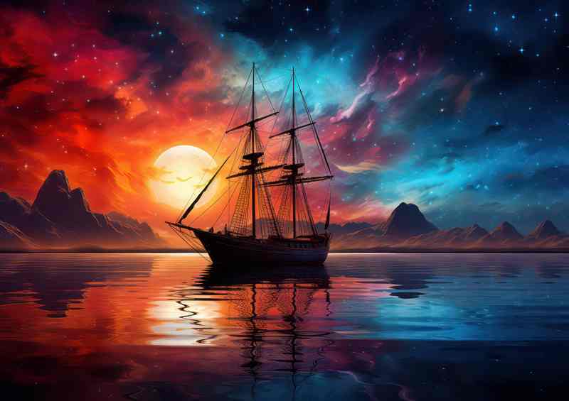 Dreamy Ocean Sailboats Evening Sun | Poster