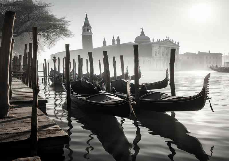 Gondola Silhouettes Venice's Monochrome Magic | Poster