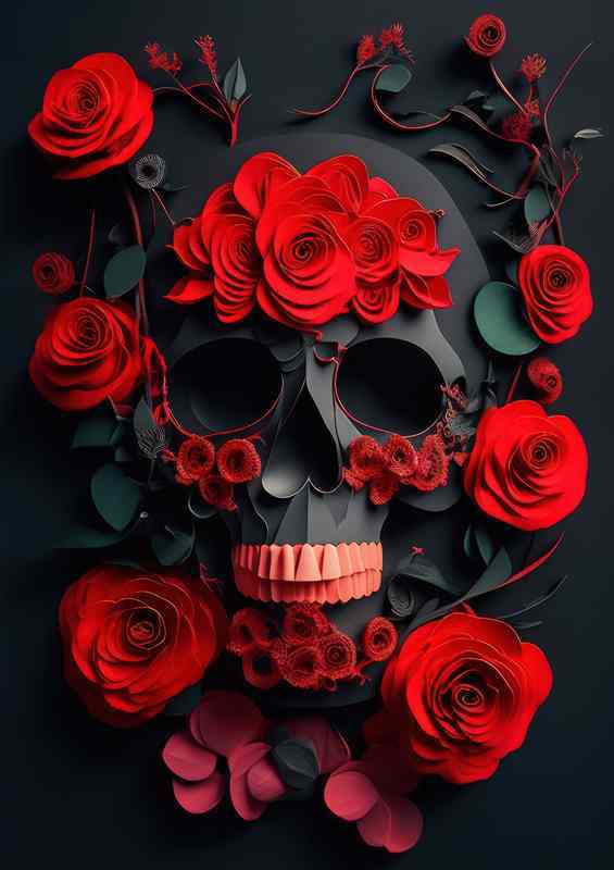 Dimensional Delicacy Roses Skull Art | Di-Bond