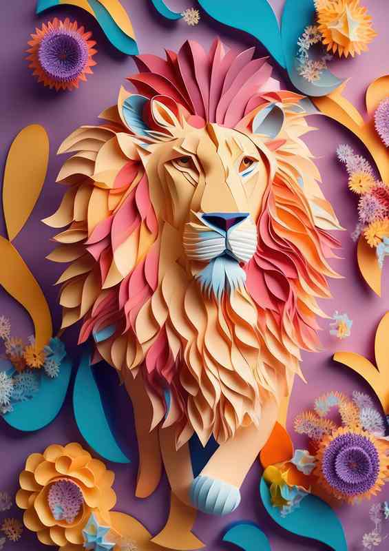 Ethereal Lion & Flower Art Metal Poster