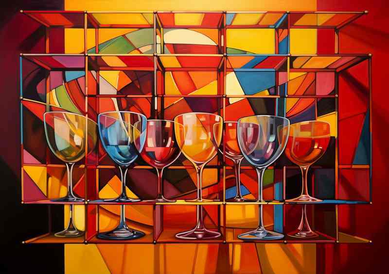 Abstract Racks Paintings of Wooden Wine Displays | Poster