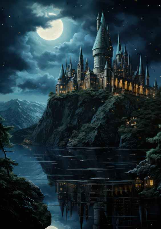 The Castle surrounded by water hogwarts srtle cartoon | Canvas