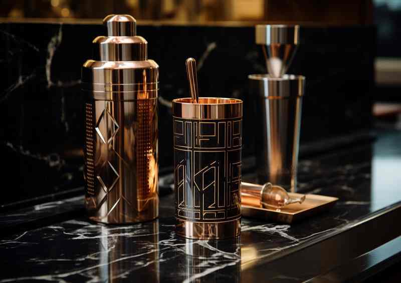 Stylish Sips Black Scotch Cocktail Shaker Art | Metal Poster