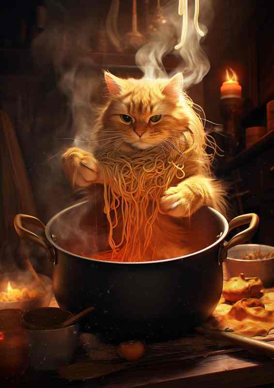 A Cat Is Cooking Pasta Whisker Whisking | Canvas