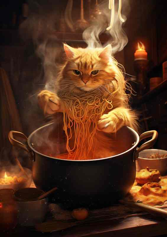 A Cat Is Cooking Pasta Whisker Whisking | Di-Bond