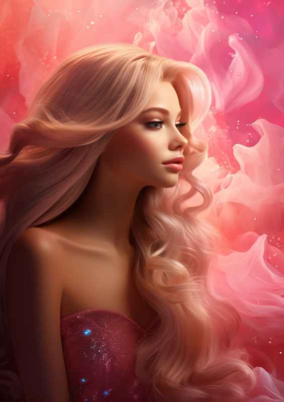 The Pink Doll With blonde hair cartoon style | Metal Poster