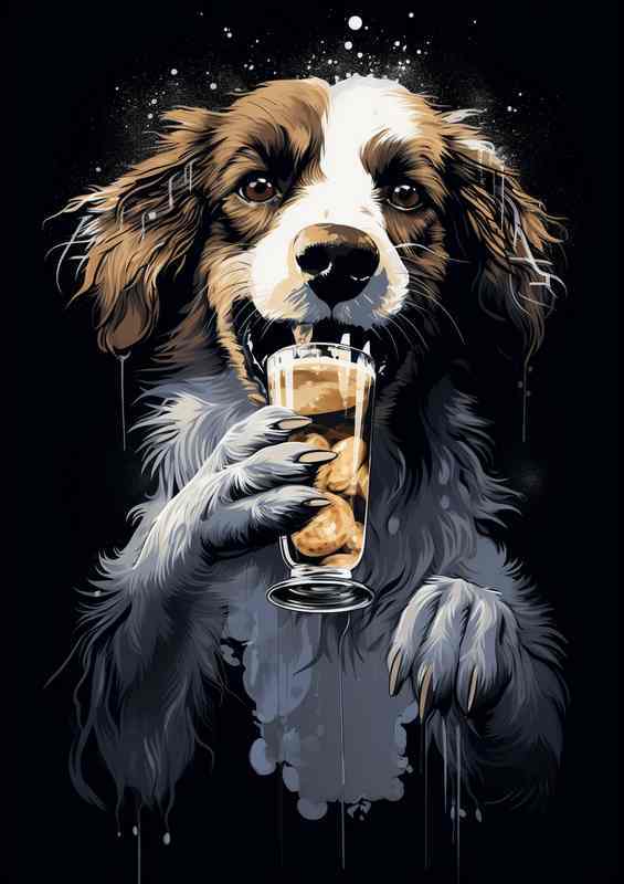 Paws & Pints Art of Dogs Relishing a Cold Brew | Poster