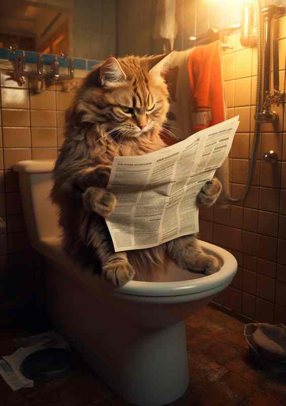 Paws And Paper The Quirky World of Cats Reading Newspapers | Poster