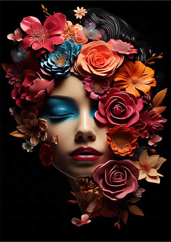 Whimsical Color Explosion flowers across the face | Poster