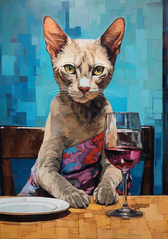 Sophisti Cat Feline Elegance with Wine Glass Art | Poster