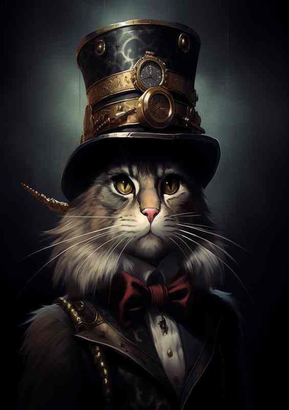 Top Hat Tech Cats Navigating the Neon Streets | Di-Bond