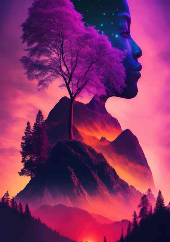 Creative trees and mountains in the background | Canvas