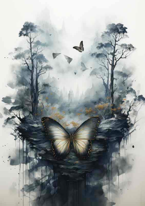 Double Exposure Of A Dramatic Mountain landscape Butterfiles | Canvas