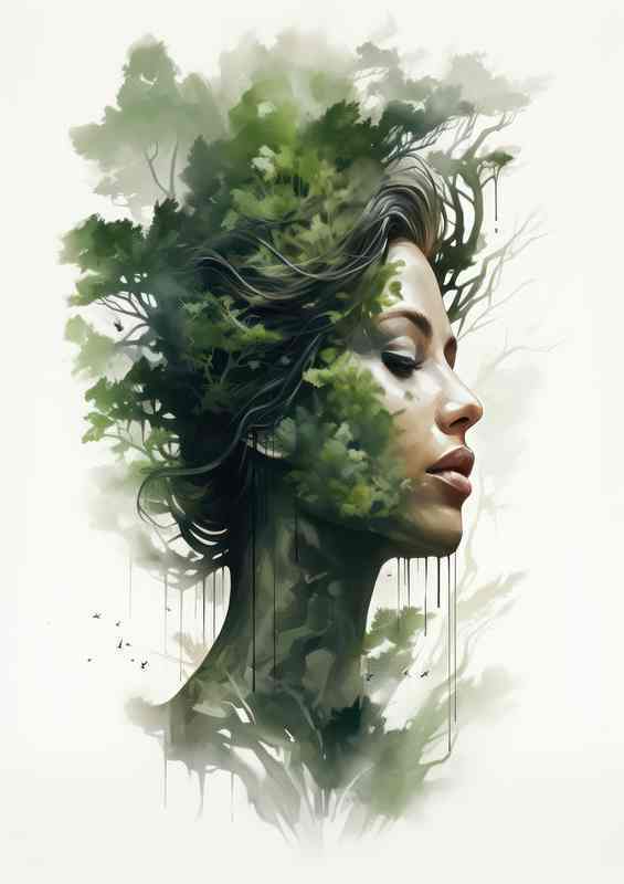 Dual Nature Expressive Ladys Head Exposure Forestscapes | Canvas