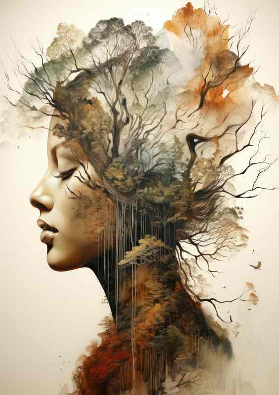 Dual Realms Revealed Womans Artistic Forest Double Imagery | Canvas