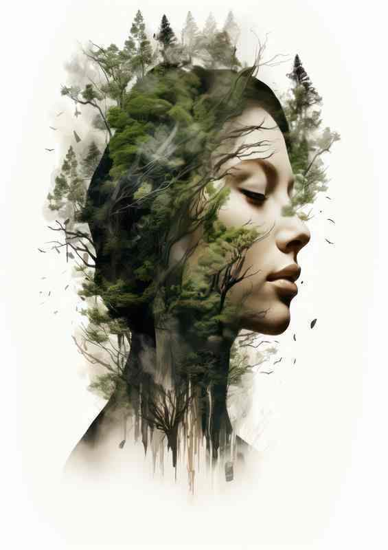 Epic Echoes Majestic Dual Imagery of the Forest and a lady | Canvas