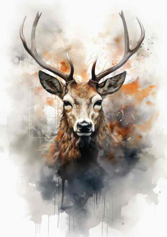 Mystical Deer Double Exposure Metal Poster