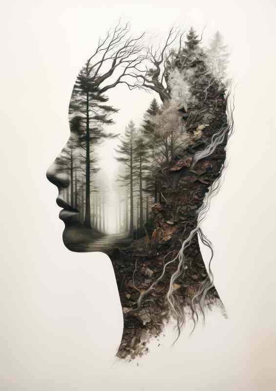 Natures Duality Dramatic Double Exposure Mans Head Artistry | Canvas