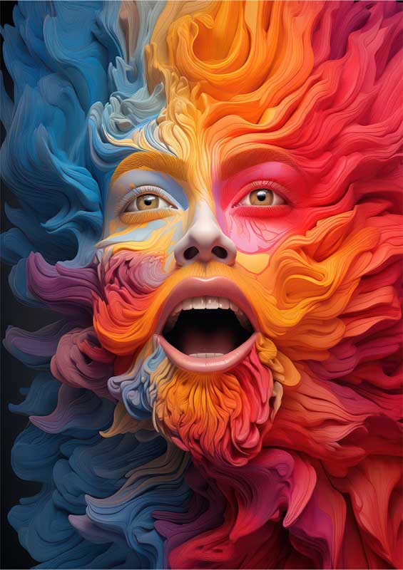 Whimsical Colorplay colorful hairy face | Poster
