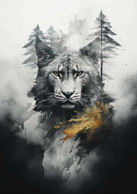 Natures Nebula Double Exposure Mountain Cat Art | Di-Bond
