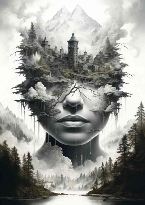 Reflections Double Exposure Natures Mirror And A Womans Head | Canvas