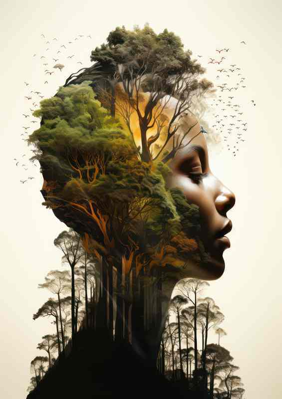 Reflective Double Exposur Forestscape | Metal Poster