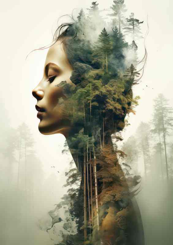 Wilderness Woman Dual Imagery of Forestscapes | Canvas