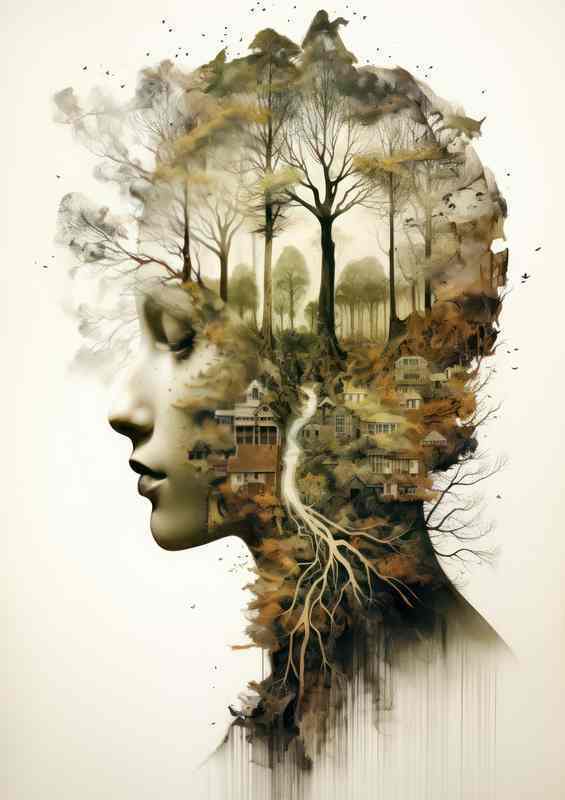Wilderness in Layers Double Exposure Drama Womans Head | Canvas