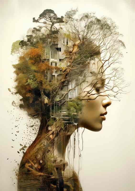 Womans Head Enigmatic Double Exposure | Canvas