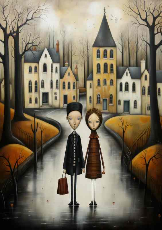 Dreamy Village Scenes Pastel Artwork Collection | Poster