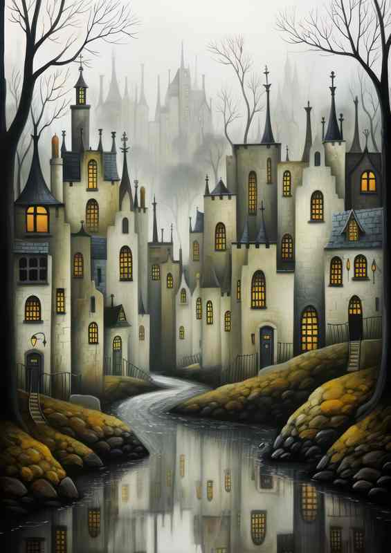 Pastel Dreams in a Quaint Village | Metal Poster