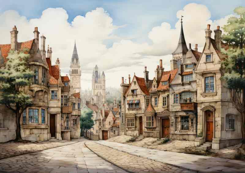 Dreamy Village Scene Art | Metal Poster