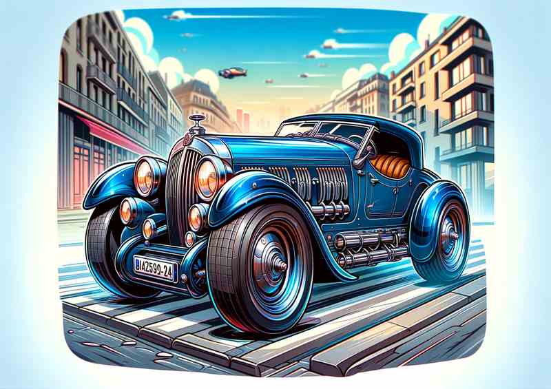 Talbot Lago T150C with extremely exaggerated features in blue | Poster