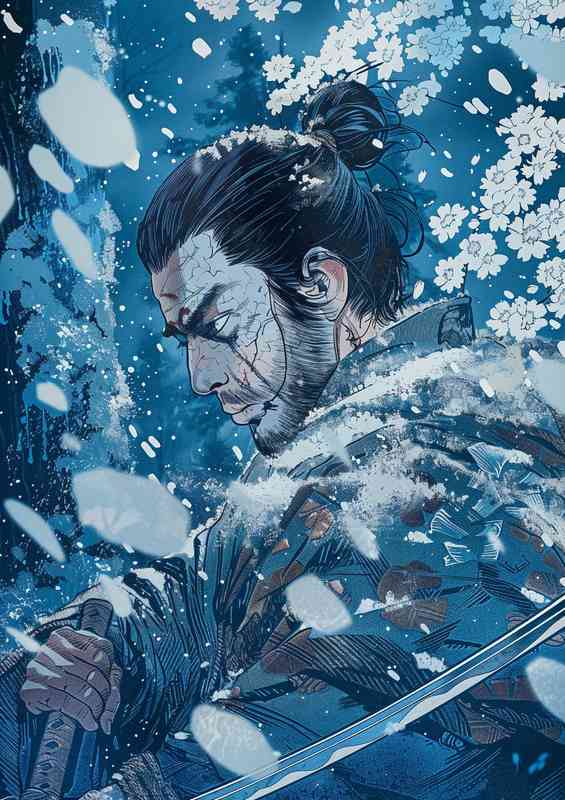 A Samurai in the snow and woods | Canvas