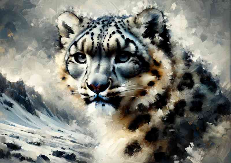 Snow leopard using a heavy palette knife | Poster