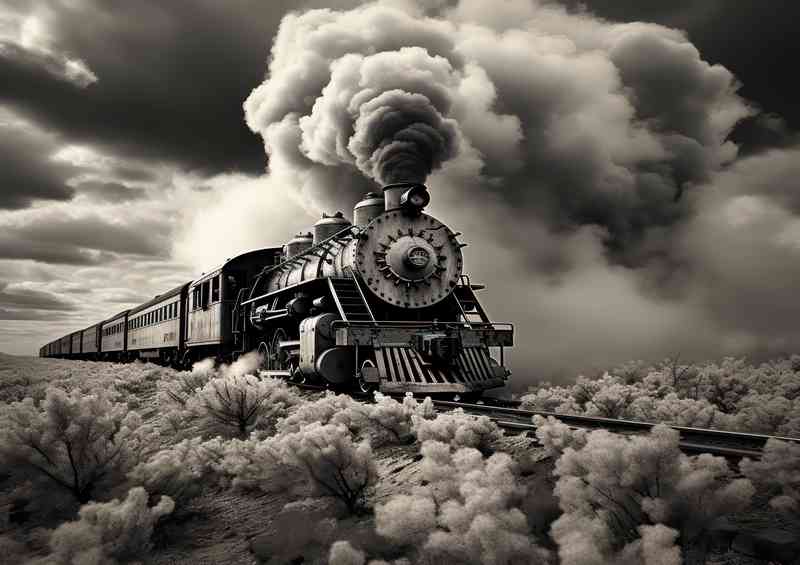 Train with smoke coming out of it and steam | Poster