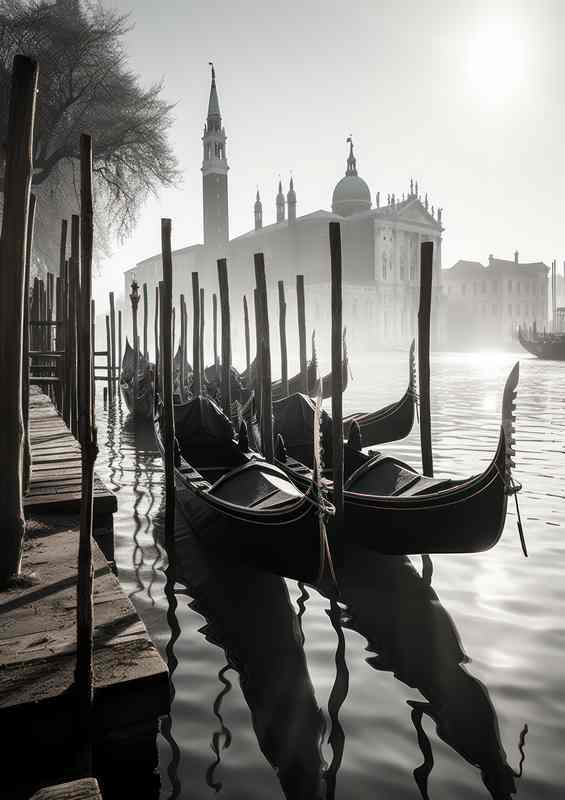 Docks Whisper Gondolas Black and White Dream | Canvas