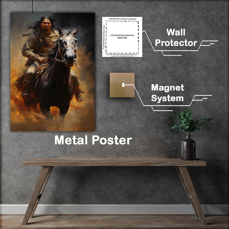 Buy Metal Poster : (Tribal Horse Rider Exploring Untamed Wilderness)