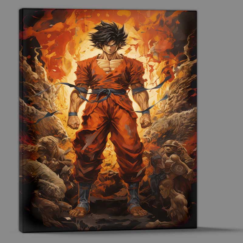 Buy Canvas : (Goku style surrounded by giants and monsters in battle)