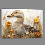 Buy Canvas : (Painted style duck hiding the the reeds by the water)
