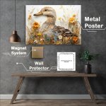 Buy Metal Poster : (Painted style duck hiding the the reeds by the water)