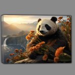 Buy Canvas : (Panda with waterfall and sun glowing)