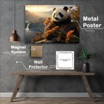 Buy Metal Poster : (Panda with waterfall and sun glowing)
